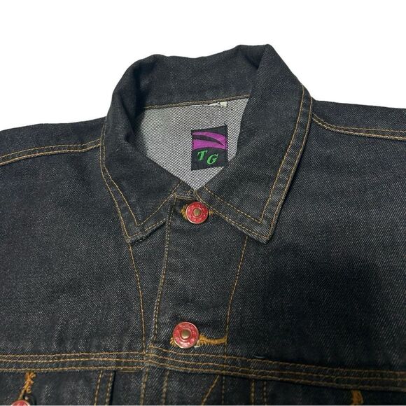 Vintage TG Ride American Eagle Patch Denim Jacket Motorcycle Jean Jacket Moto - Picture 5 of 9